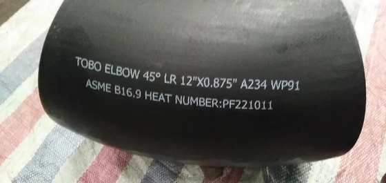 Εξαρτήματα σωλήνων από κράμα χάλυβα 45 Ebow A234 Grade WP91 12" X0,875" Butt Welding Ebow