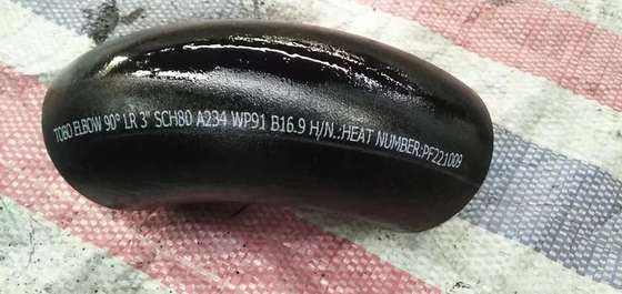 Εξαρτήματα σωλήνων από κράμα χάλυβα 90 LR Ebow A234 GradeWP91 3" X SCH80 Butt Welding Ebow